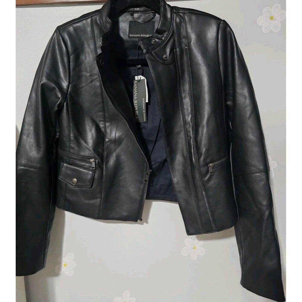 Banana Republic Women's Black Biker Jacket XS Zip Closure Zipper Pockets
